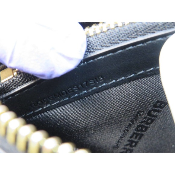 BURBERRY ELLERBY BLACK LEATHER ICON STRIPE CANVAS ZIP AROUND CONTINENTAL WALLET - Picture 12 of 14